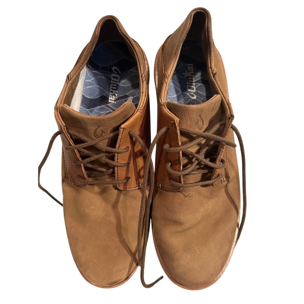 OluKai Kahu Pahina Men's Size 10.5 Brown Leather Low Top Sneakers